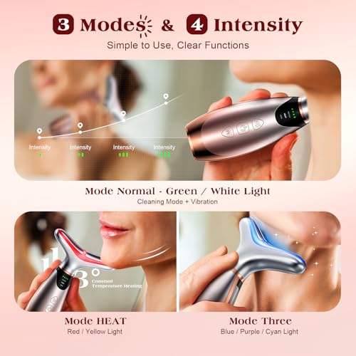 Facial Massager, 7 Colors Red Light Therapy for Face and Neck, Face Lift Device with 113¡ÆF Heating Vibration for Multi Skin Care