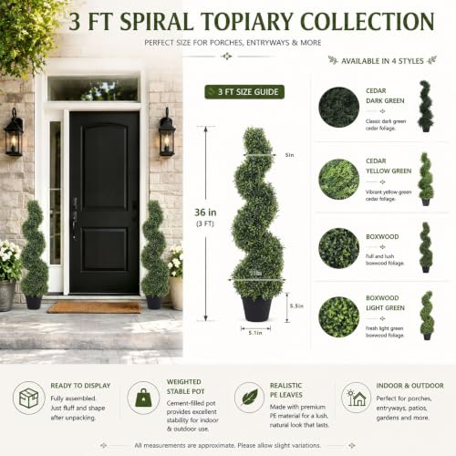 Artificial Boxwood Spiral Topiary Trees 3ft Outdoor Set of 2 - Weather-Resistant Garden Decor