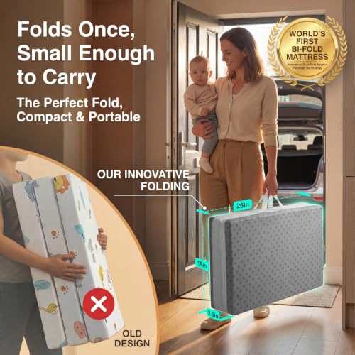 DeerFable Grey 2026 Bi-Fold Memory Foam Pack and Play Mattress Pad 38x26x3