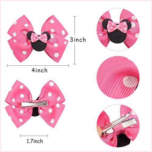 Qearl 16 Pcs Mouse Ears Bow Clips for Girls, Polka Dot Red Bows Theme Park Costume Party Decoration for Toddlers Girls in Pairs