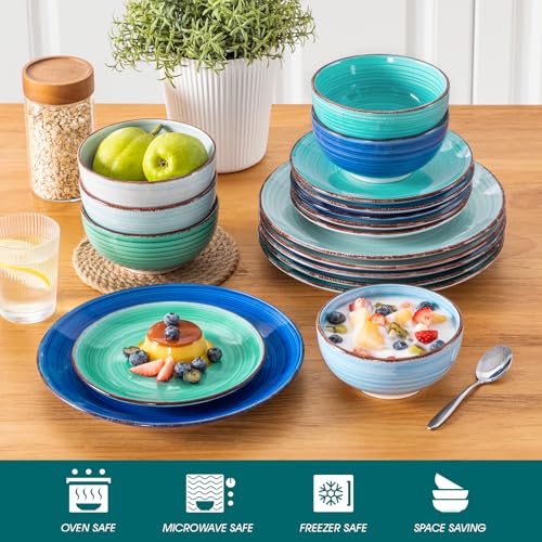 Vancasso Bonita Blue Dinnerware Set for 6 - 18 Pieces Plates & Bowls