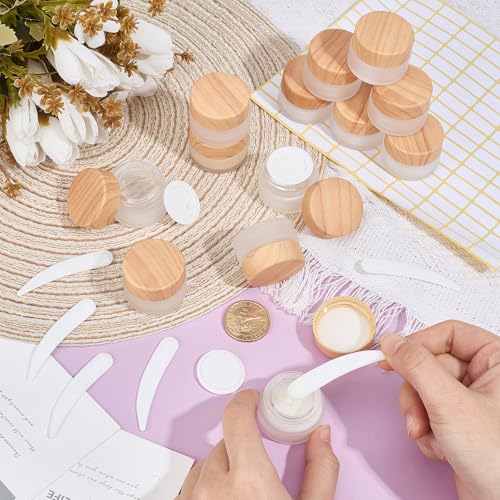 36 Pcs Glass Cosmetic Containers, Frosted Cosmetic Jars with Scoop and Sticker 0.17 OZ Makeup Sample Containers for Makeup Lotion Lip Balm Eye Cream(White)