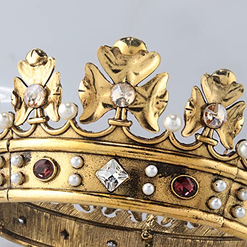 Small Size 6.1-Inch Dark Gold Crown with Champagne Stones - Vintage Royal Hair Accessory for Men & Special Occasions