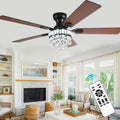 Black & Walnut 52-Inch Flush Mount Ceiling Fan with Light & Remote