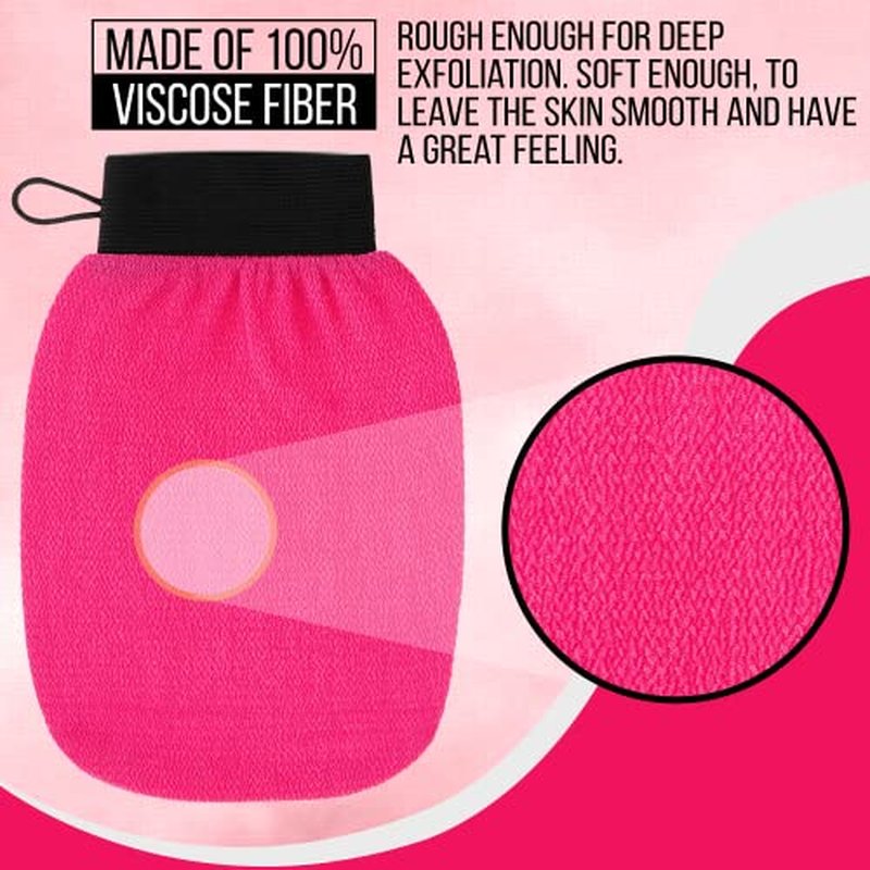 Exfoliating Body Scrub for Bath and Shower Use - Face Scrubber and Body Exfoliator Mitt, Dead Skin Remover - Exfoliating Glove Shower Scrub for Men and Women - Pair Pink