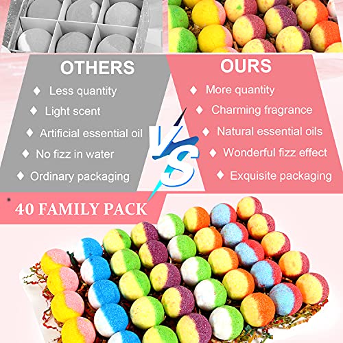BYGGVIR 40Pcs Organic Bath Bombs Gift Set with 8 Scents - Pack of 40 + Reusable Gift Box