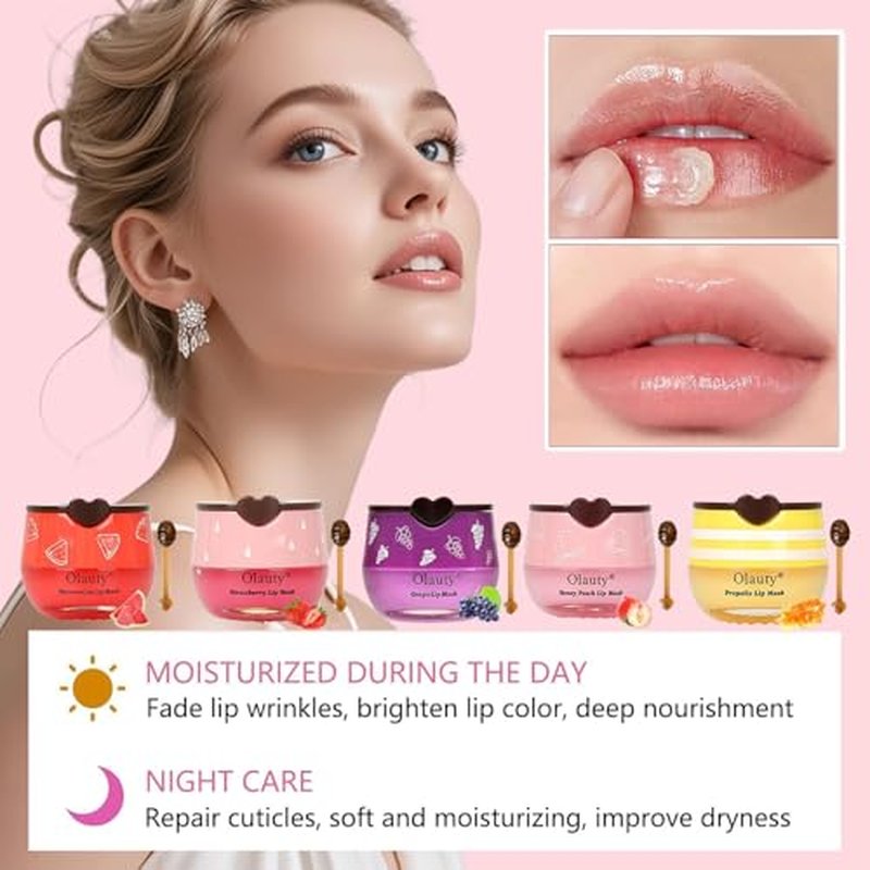 9 PCS Bee Lip Balm Lip Mask Honey Pot, Honey Strawberry Watermelon Moisturizing Lip Balm Bulk with Stick, Lip Sleeping Mask Propolis Hydrating Prevent Dry & Cracked Lips, Reduce Lip Lines (9 PCS)