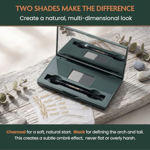 Marie-José Duo Brow Powder Kit Slate Grey & Black (Grey Charcoal) – Waterproof, Includes Stencils & Dual-Ended Brush