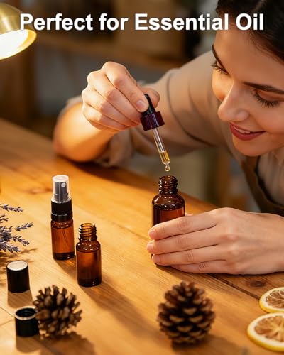 2oz Amber Glass Spray Bottles Set - 36 Pack for Essential Oils & Perfume