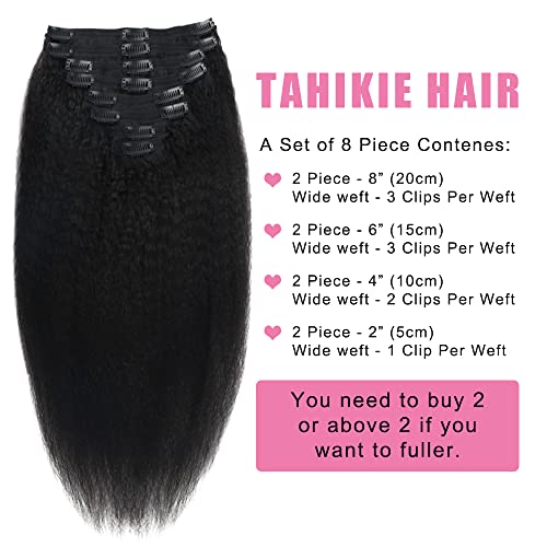 Kinky Straight Human Hair Clip-In Extensions 120g Full Head 18 Inch Natural Black