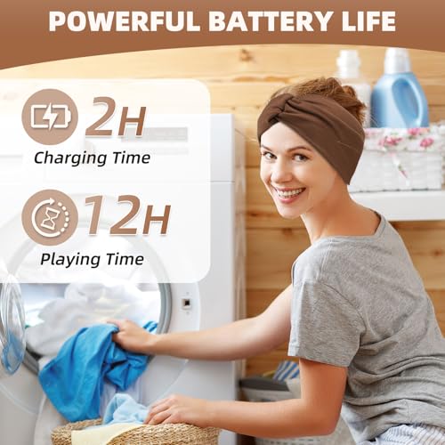 Bluetooth Headband for Women - Black & Brown Wireless Headphones with HD Stereo Speakers for Workout & Travel