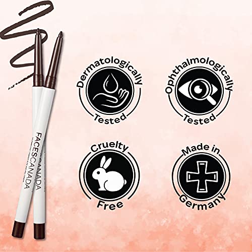 FACESCANADA Twist Eye Liner, 4 Bright Shades, 24 Hrs Long Stay, Waterproof, Smudgeproof, Fade Proof, With Soft Carnauba Wax, Silver, Brown, Blue, Plum, Intense Color In One Stroke, Brown, 2.29 Oz
