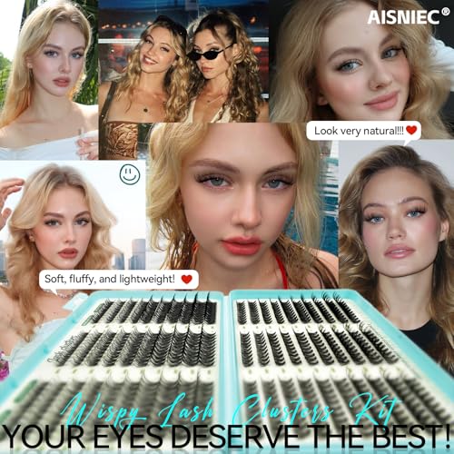600 Pcs Wispy Lash Clusters Kit, D Curl Lashes Clusters Natural Look 9-16mm Individual Super Thin Band DIY Cluster Eyelash Extensions Kit with Bond Seal Tweezers Brush (30D 40D 50D Mix)