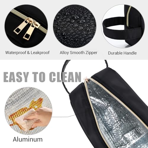 Kacctyen Insulated Makeup Bag for Car Women Cosmetics Bag Heat-resistant Travel Makeup Organizer Waterproof Skincare Case from Melting Freezing Winter Valentines Gift for Women(Medium,Portable,Black)