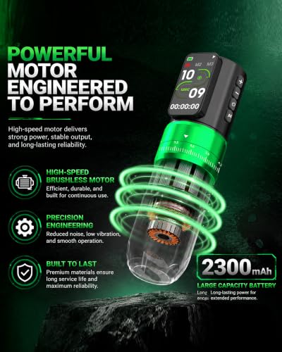 Poseidon Wireless Tattoo Gun Kit with 2 Batteries - Green Variation