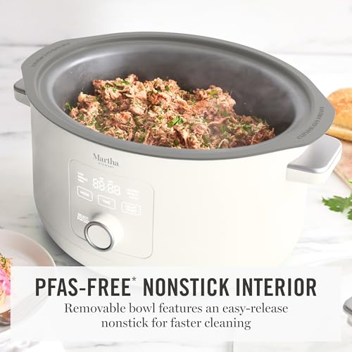8 Qt Slow Cooker with Ceramic Nonstick Crock - Linen Cream - Programmable & Removable Bowl