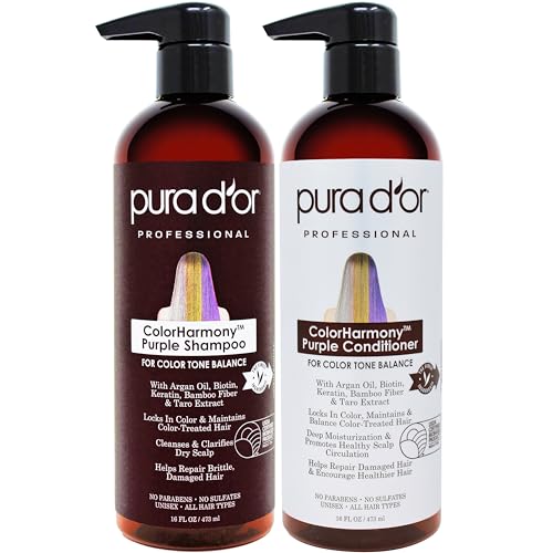 Purple Shampoo & Conditioner Set - Color Tone Correcting 32 Fl Oz - Blonde & Silver Hair