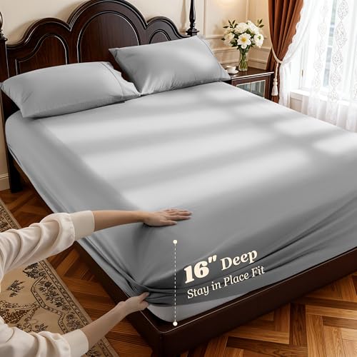 Gray 100% Egyptian Cotton Bed Sheet Set 16 Deep Pocket 1000TC King - 4 Pieces