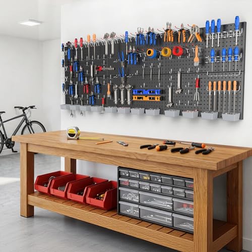 Garage Tool Organizer Boards Kit with Hooks - Black