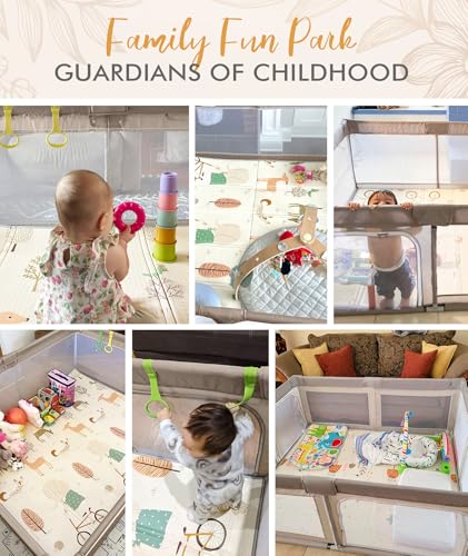 Mloong Baby Playpen with Mat - 59x59 Inch Safety Play Yard for Toddlers, Grey