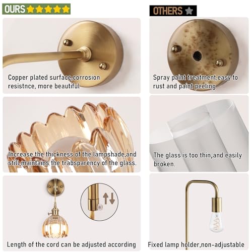 Tulip Amber Battery Operated Wall Sconce Set of 2 - Wireless Dimmable RGB Lamps with Remote