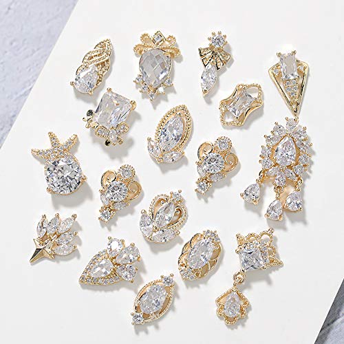 HNUIX 17Pcs Gold Copper Zircon Nail Charms & Gems Set Z191X