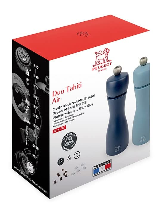 Peugeot Tahiti Salt & Pepper Mill Set - Midnight & Azure Blue, 6-Inch
