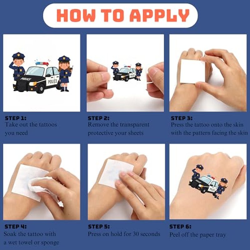 50 PCS Police Temporary Tattoos for Kids, Police Car Polices Officer Policeman Themed Tattoos for Birthday Party Supplies, Favors, Decorations Cute Fake Tattoo Stickers for Boys Girls Party Bag Filler