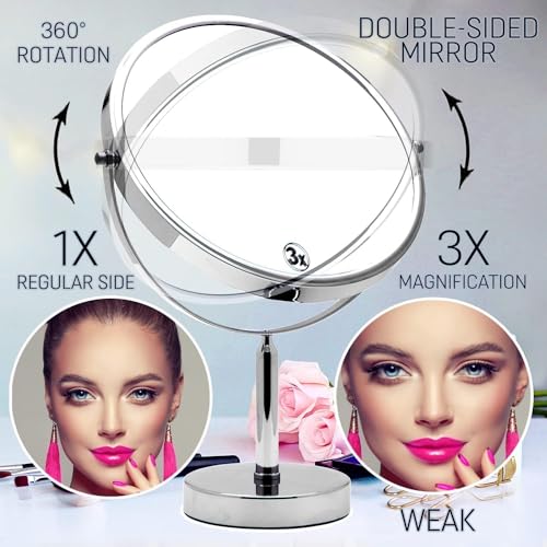Mirrorvana XXL Double Sided 3X Magnifying Makeup Mirror with Stand - 17x11 Inches