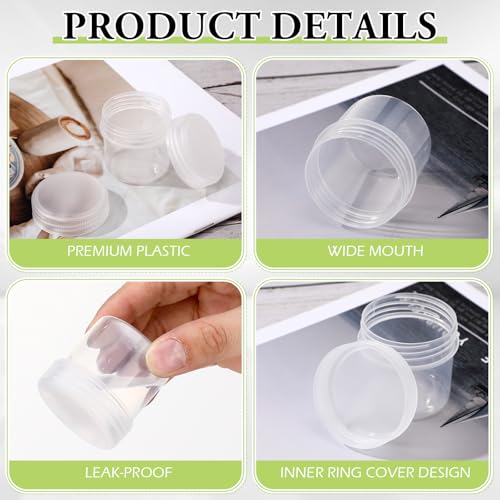 Meanplan 100 Pcs 1 oz Plastic Container Jars with Lids Round Leak Proof Refillable Small Cosmetic Jars for Lotion, Cream, Makeup, Eye Shadow, Rhinestone, Samples, Pot, Travel Storage(Clear)