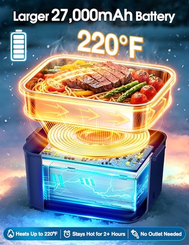 Blue Cordless Electric Lunch Box 1.5L with 27000mAh Battery, Food Warmer