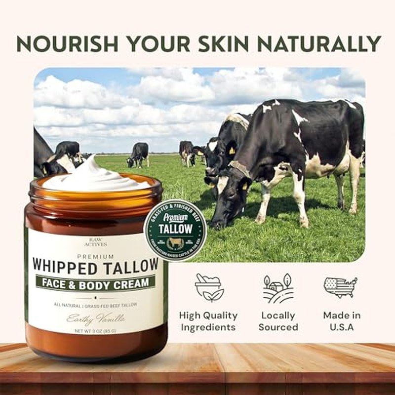 Beef Tallow for Skin Care - 100% Grass Fed Grass Finished - with Organic Jojoba, Prickly Pear, Rosehip, Tamanu Oils, Neroli, Vanilla & Manuka Honey - 3oz