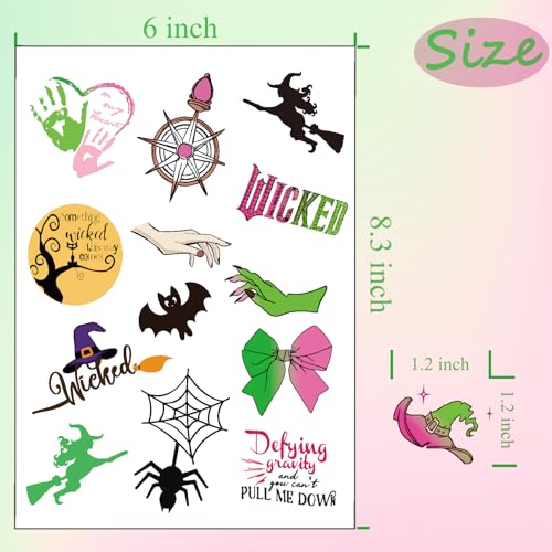 Wicth Birthday Party Decorationas favors,50 Style Wicked Temporary Tattoos for Kids,Pink and Green Party Decorations Supplies.