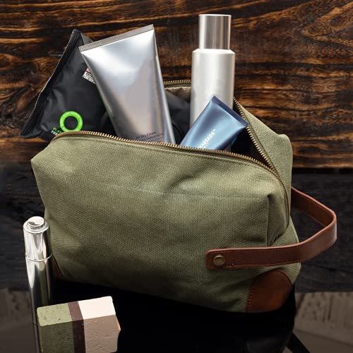 Vetelli Vintage Canvas Toiletry Bag - Green Travel Dopp Kit Waterproof & Durable