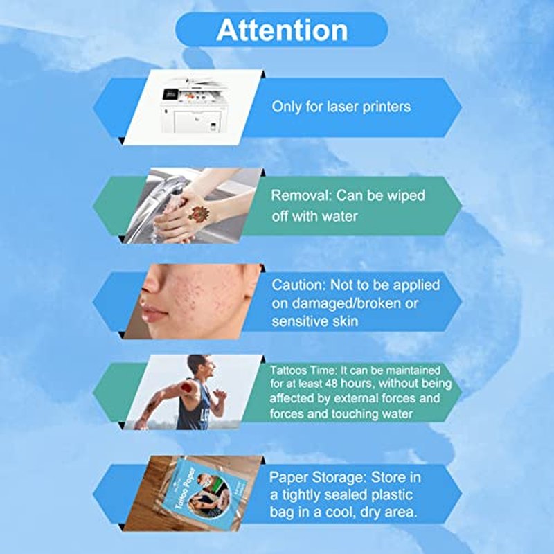 MECOLOUR Printable Temporary Tattoo Paper for LASER Printer,8.5"X11" 10 Sheets, DIY Image Transfer Decal Paper for Skin