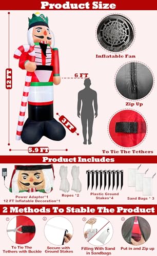 12 Ft Outdoor Christmas Inflatable Nutcracker with Candy Cane & LED Lights