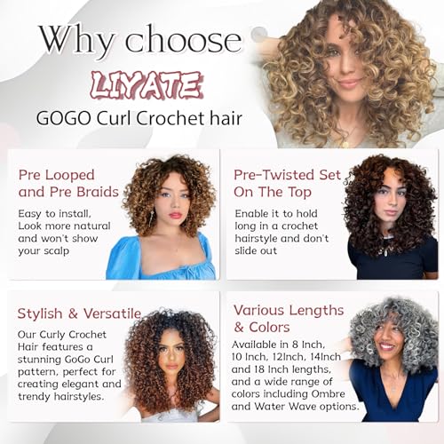 Pre-Looped Curly Crochet Hair 10 Inch for Black Women - 7 Packs, 1B Grey
