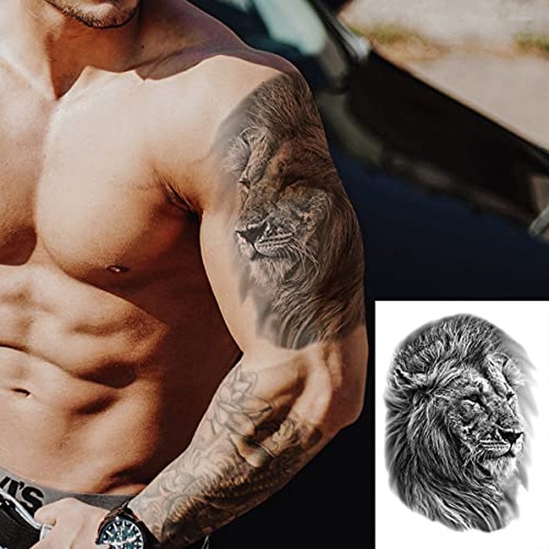 12 Sheets Arm Waterproof Temporary Tattoo Stickers Black Fierce Tiger Lion Wolf for Men Women Teens