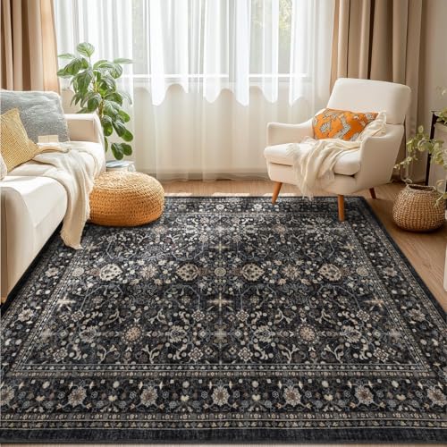 Dark Gray 6x9 Washable Area Rug - Ultra Soft Non-Slip Living Room Carpet