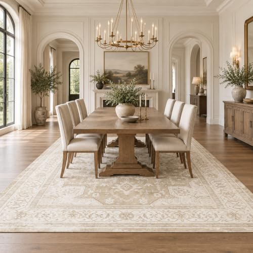Beige 8x10 Area Rug for Living Room & Bedroom Washable Non-Slip Carpet