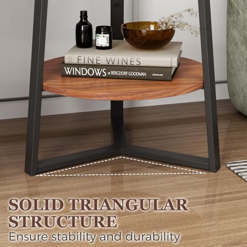 Round End Table with Storage Shelf - Brown 2-Tier Farmhouse Nightstand