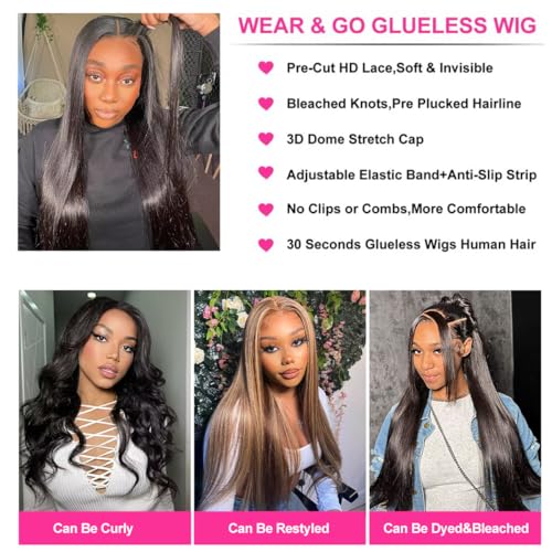 20 Inch Glueless Human Hair Lace Front Wigs with HD Transparent Closure - Pre Plucked & Pre Cut, 180 Density, Straight Style