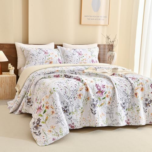 Sanracie Floral B Queen Size Cotton Quilt Set 90x98 - Summer Lightweight Bedding