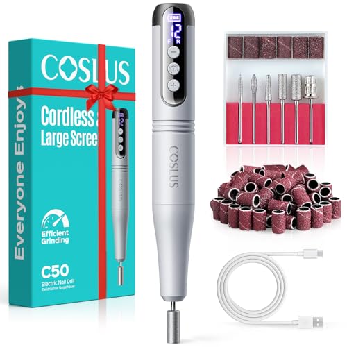 COSLUS Nail Drill, Portable Cordless C50,Grey