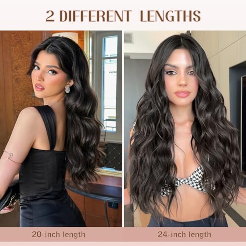 Dark Brown 24 Inch Clip-In Wavy Hair Extensions - 6PCS Long Hairpieces for Women