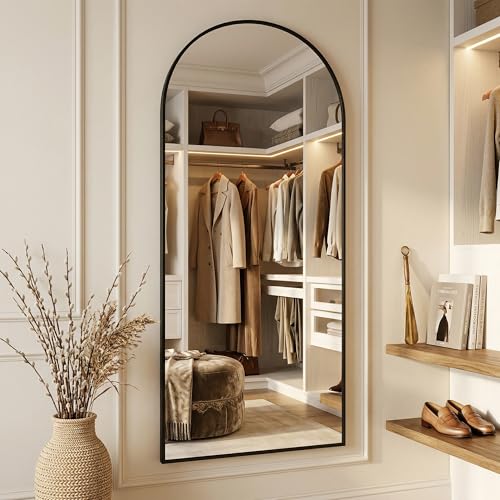 Full Length Arched Floor Mirror with Stand - 71x28 Black, Shatterproof Glass