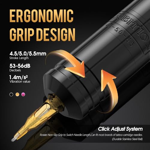 Ambition 36mm Rotary Tattoo Pen Machine with Brushless Motor & Extra Cams - Black