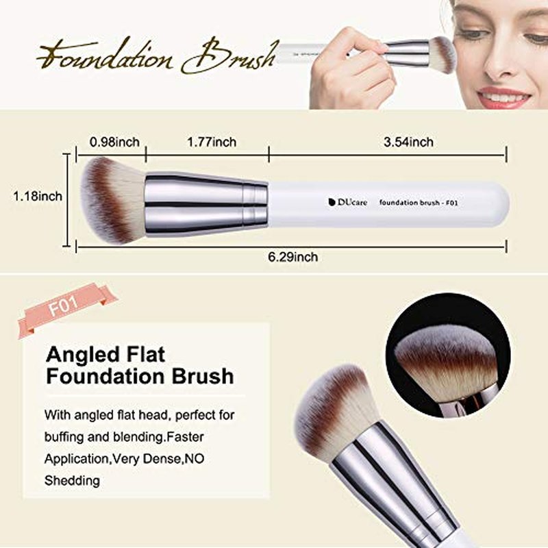 DUcare Gold Foundation, Concealer & Blusher Brush Set - Soft Synthetic Bristles - Angled Flat, Concealer, Blusher - Face Makeup Brush Set