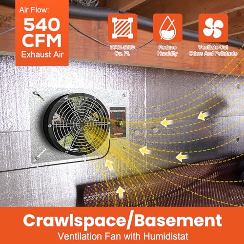 Abestorm 8.7 Inch Crawlspace Ventilation Fan with Humidistat 540 CFM for Basement & Attic