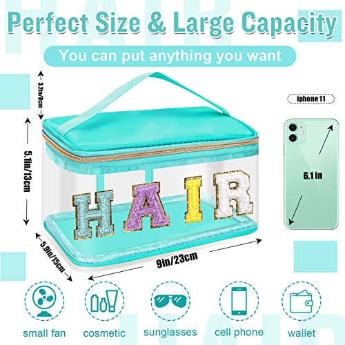 Clear Makeup & Hair Pouch Set - Pink & Green Chenille Letter Bags
